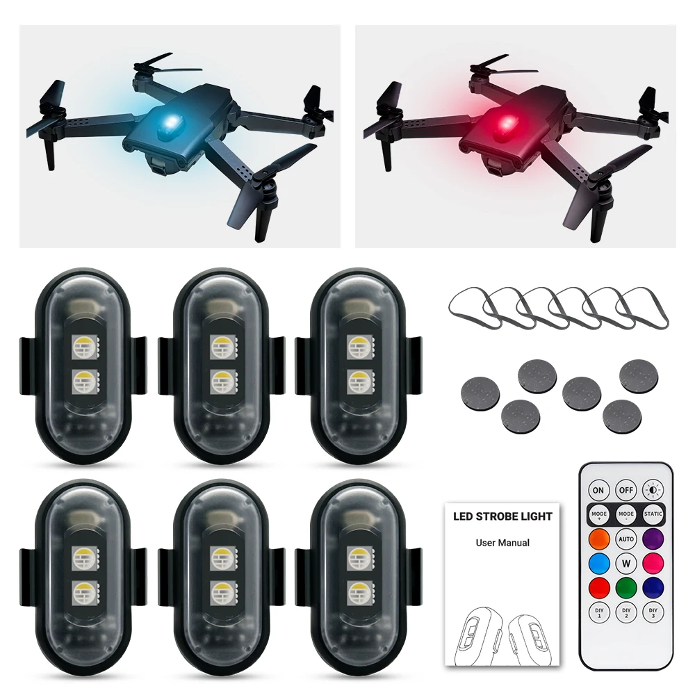 Drone Strobe Light - Motorrad-Blitzlicht, APP-gesteuerte RGB-LED, universell für Roller/Auto/Helme/Drohne,